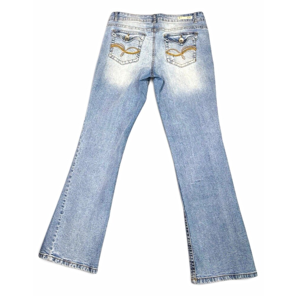 Y2K Juniors Size 11 Short Low Rise Bootcut Blue Light Wash Jeans Embroidered